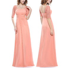 Elegant Floor Length Chiffon Mother Formal Dress with Half Lace Sleeves