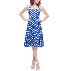 Custom A-Line Halter Knee Length Satin Dotted Homecoming Dress