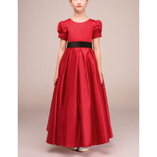 Inexpensive Ankle Length Red Little Girls Holiday Dress with Short Sleeves