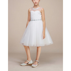 Simple A-Line Knee Length Satin Organza Flower Girl Dress