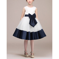 Cute A-Line Knee Length Satin Flower Girl Dress with Belts