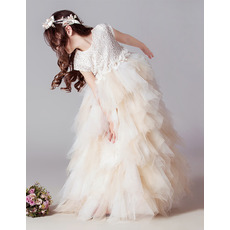 Lovely Floor Length Lace Ruffle Skirt Flower Girl Dress