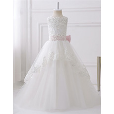 Beautiful Sleeveless Floor Length Organza Flower Girl Dress with Bows