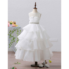 Stunning Tea Length Organza Tulle Layered Skirt Flower Girl Dress