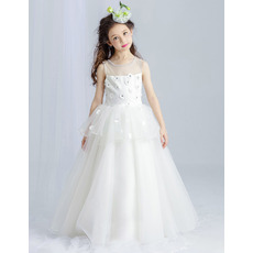 Stunning Floor Length Satin Organza First Communion Dress with Applique