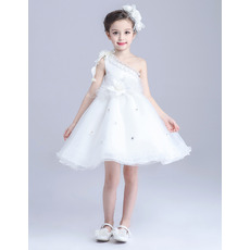 Beautiful A-Line One Shoulder Sleeveless Short Satin Flower Girl Dress