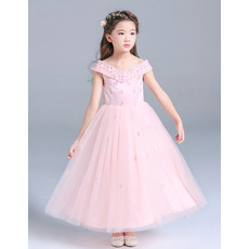 Custom Pretty V-Neck Tea Length Pageant/ Little Girls Party Dress