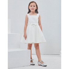 Inexpensive Cute A-Line Square Sleeveless Short Satin Flower Girl Dress