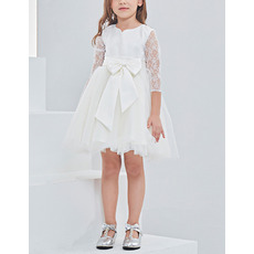 Little Girls Lovely Mini/ Short Flower Girl Dress with 3/4 Long Lace Sleeves