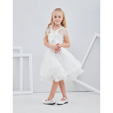 Pretty Lovely Knee Length White Lace Flower Girl/ First Communion Dress with Straps