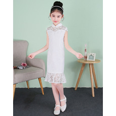 New Classy Pretty Column Mandarin Collar Short Lace Flower Girl Dresses