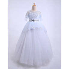 Custom Stunning Ball Gown Floor Length Flower Girl Dresses with Half Sleeves