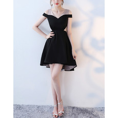 Cute Off-the-shoulder Mini/ Short Satin Little Black Formal Cocktail Party Dress