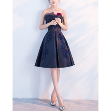 Trendy A-Line Strapless Knee Length Satin Formal Cocktail Dress