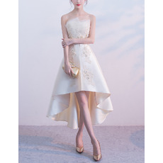 Elegant Strapless Asymmetric High-Low Satin Formal Cocktail Dress