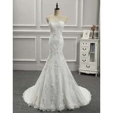 Cheap Custom Elegant Trumpet Sweetheart Floor Length Applique Wedding Dress