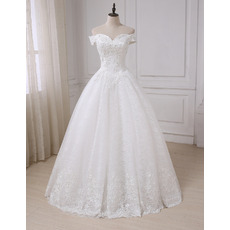 Custom Classic Sweetheart Off-the-shoulder Floor Length Lace Wedding Dress