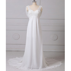 Cheap Custom Chic Empire V-Neck Sleeveless Floor Length Chiffon Wedding Dress