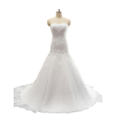 New Style A-Line Sweetheart Court Train Satin Plus Size Wedding Dress