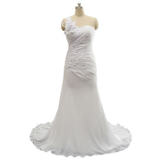 Elegant One Shoulder Sweetheart Sweep Train Chiffon Plus Size Wedding Dress