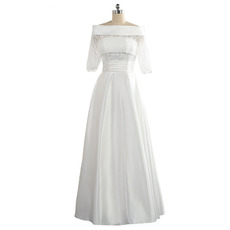 Chic Off-the-shoulder Taffeta Wedding Dress with Half Sleeves