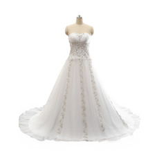 Beautiful A-Line Sweetheart Sweep Train Beading Wedding Dress