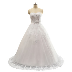 Ball Gown Sweetheart Sweep Train Satin Plus Size Wedding Dress