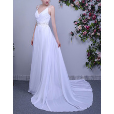 Simple V-Neck Sleeveless Sweep Train Chiffon Wedding Dress