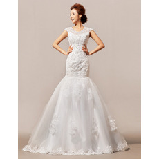 Designer Trumpet Floor Length Satin Organza Beading Wedding Dress