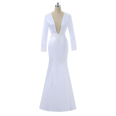 Chic Mermaid V-Neck Floor Length Satin Wedding Dress with Long Sleeves