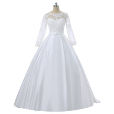 Classic Ball Gown Floor Length Wedding Dress with Long Lace Sleeves