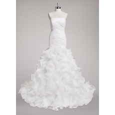 Gorgeous Sheath Strapless Sweep Train Organza Ruffle Skirt Wedding Dress