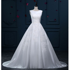 Classic Ball Gown Sleeveless Sweep Train Satin Wedding Dress