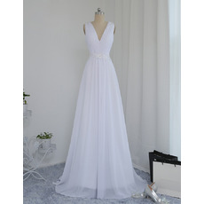 Elegant V-Neck Sleeveless Sweep Train Chiffon Wedding Dress