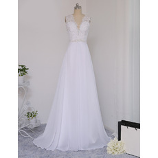 Sexy V-Neck Sleeveless Sweep Train Chiffon Wedding Dress