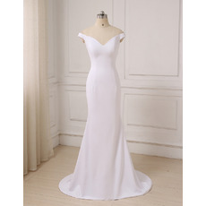 Moern Sheath Off-the-shoulder V-Neck Long Satin Wedding Dress