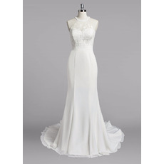 Classic Sheath Halter Sleeveless Sweep Train Plus Size Chiffon Wedding Dress