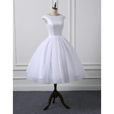 Modest Ball Gown Knee Length Satin Reception Wedding Dress