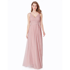 Trendy V-Neck Floor Length Chiffon Bridesmaid Dress with Straps