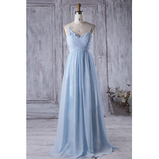 Style Spaghetti Straps Pleated Long Chiffon Bridesmaid Dress