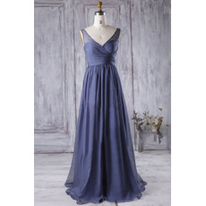 Inexpensive V-Neck Sleeveless Floor Length Chiffon Bridesmaid Dress