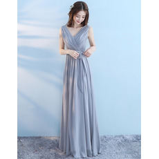 Best Elegant V-Neck Sleeveless Floor Length Chiffon Bridesmaid Dress