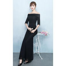 Custom Sheath Off-the-shoulder Chiffon Formal Evening Dress with Half Sleeves