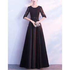 Affordable Elegant Long Black Satin Formal Mother Dress with Half Lace Sleeves