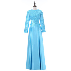 Vintage Floor Length Taffeta Formal Mother Dress with Long Sleeves