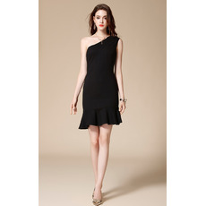 Girls Pretty One Shoulder Mini/ Short Satin Black Homecoming Party Dress