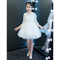 Affordable Cute Short Organza Little Girl Party Dress with Long Sleeves