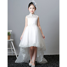 2022 Beautiful Mandarin Collar Sleeveless High-Low Flower Girl Dress