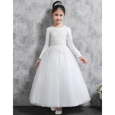 Affordable Lovely Ankle Length Satin Little Girls Party Dress with Long Sleeves