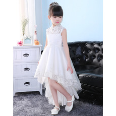 Adorable Kids Mandarin Collar High-Low Organza Flower Little Girl Dress